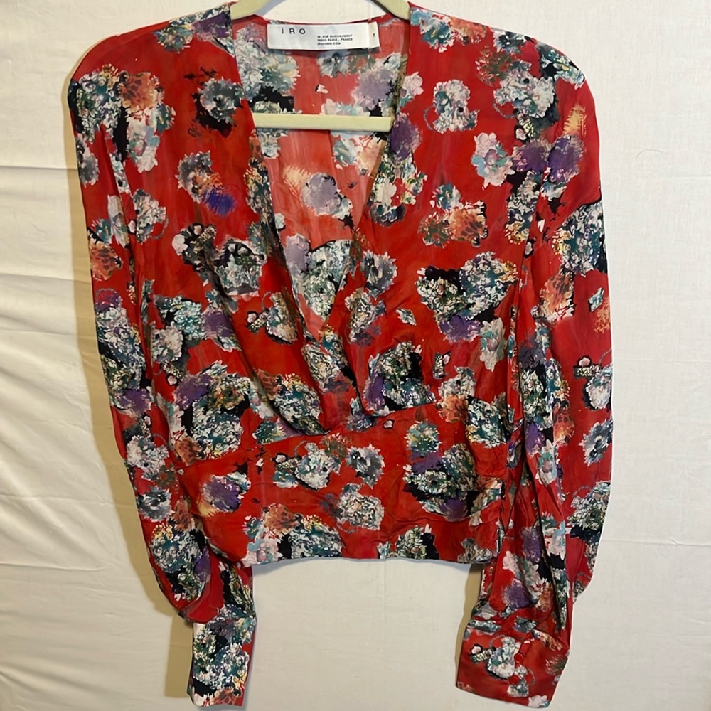 EUC IRO red floral 100% silk top.